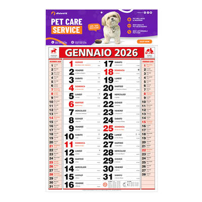 Calendario 2026 da muro mensile bicolore, 12 fogli, su carta patinata, termosaldato | Multigrafica.net