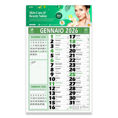 Calendario 2026 da muro mensile bicolore, 12 fogli, su carta patinata, termosaldato | Multigrafica.net