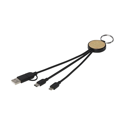 Cavo di ricarica 6 in 1 in plastica riciclata e bambù con portachiavi Tecta