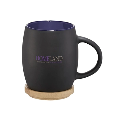 Tazza in ceramica Heart con coperchio in legno da 400 ml